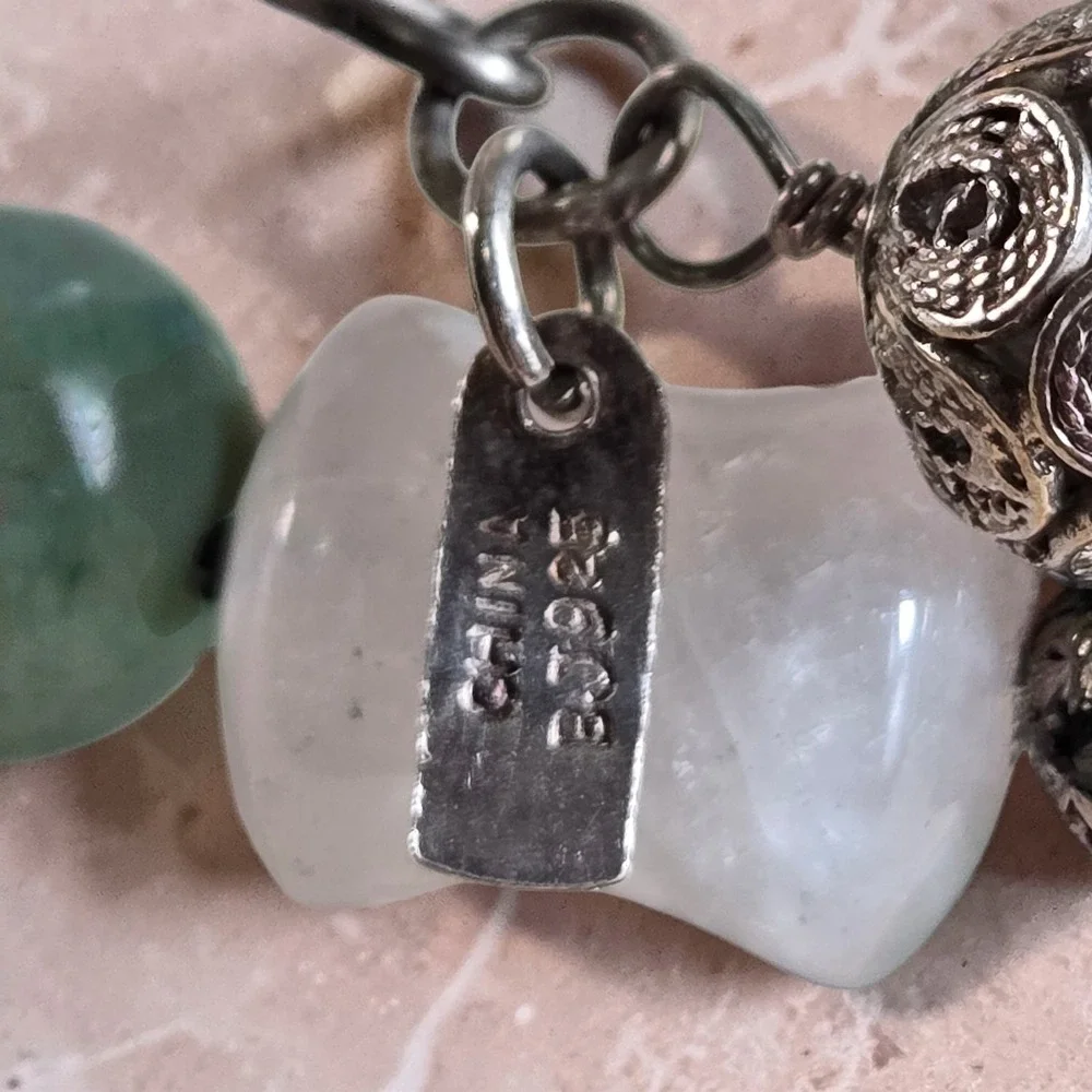 Sterling Silver Filigree Cloisonne Bracelet Rose Quartz Beaded Wrap Artisian